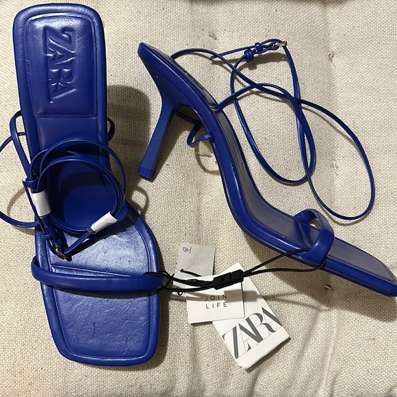 Zara Shoes Zara Lace Up Ankle Sandal Heels Cobalt Blue Poshmark